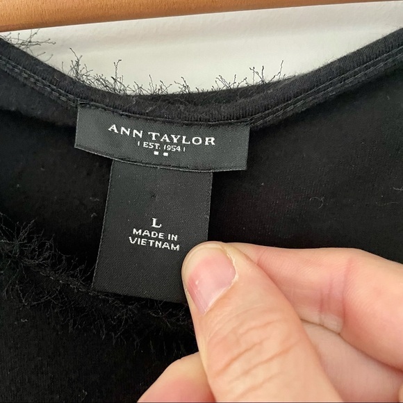 Ann Taylor Tiered Ruffle Eyelash Lace Black Long Sleeved Top - Picture 3 of 7